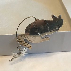 Dynamic Dog On Wire Dances Around Cat Sterling Pin